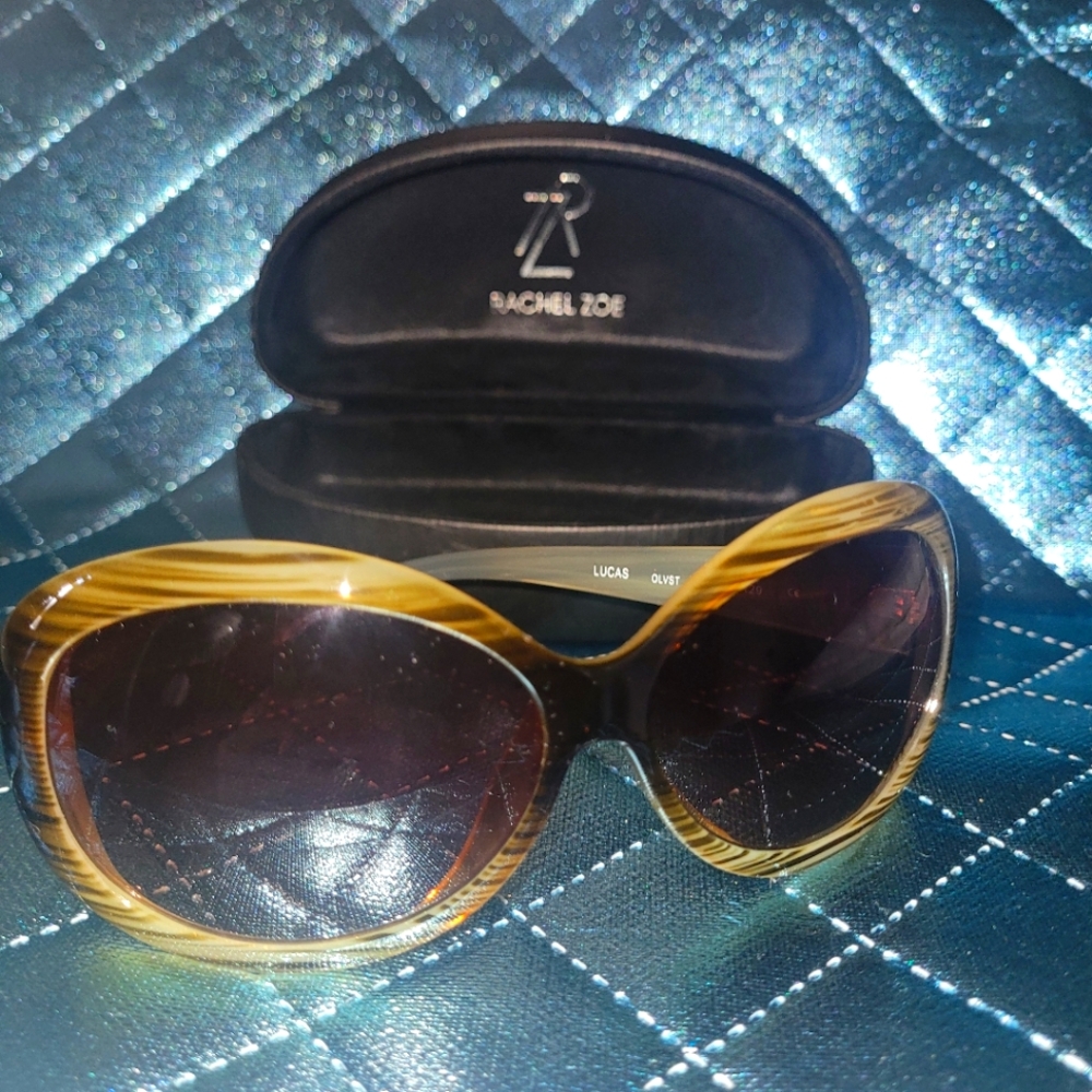 RACHEL ZOE Sophie Black Gradient Oversize Sunglasses Logo Orig Case